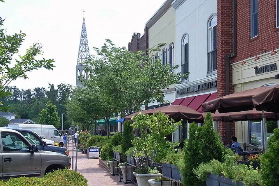 Walkable street in Southern Village in Chapel Hill, North Carolina